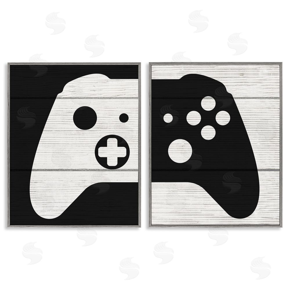Stupell Studio Gaming Controller Monochromatic Grain Pattern Gray Framed Giclee Wall Art Print