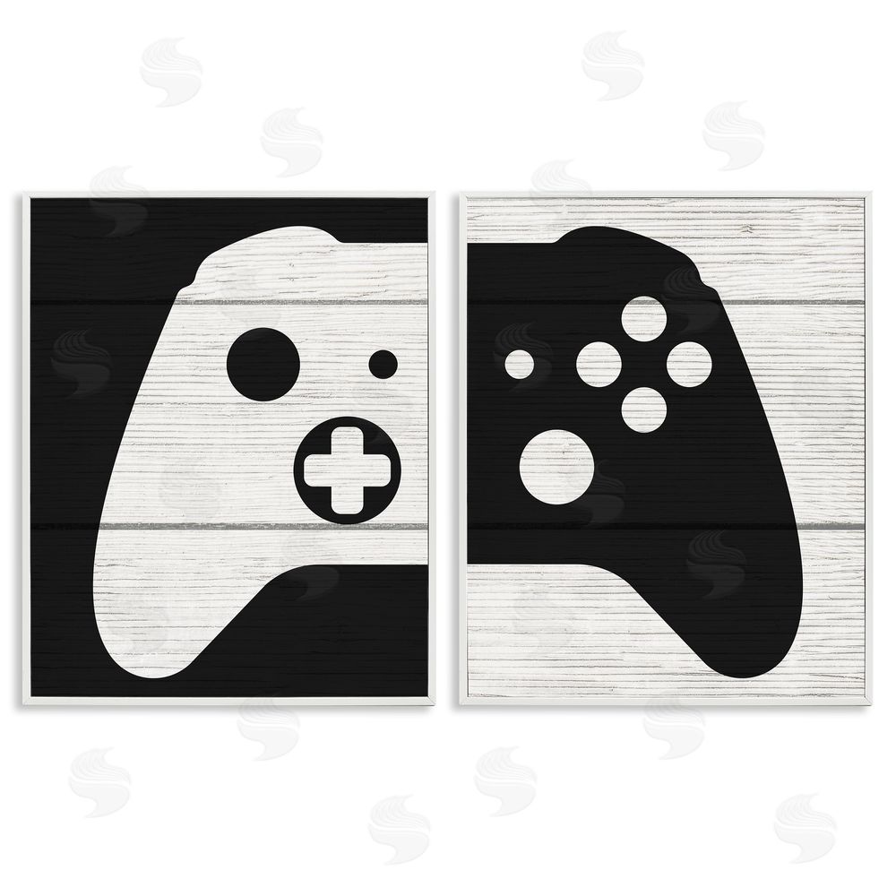 Stupell Studio Gaming Controller Monochromatic Grain Pattern White Framed Giclee Wall Art Print