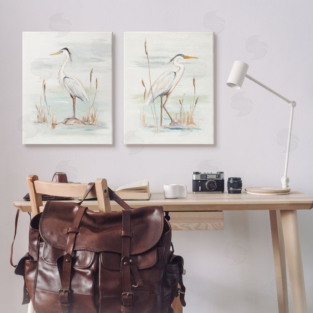 Patricia Pinto Elegant Heron Birds Cattails Plants In Water  Canvas Wall Art Print in Room