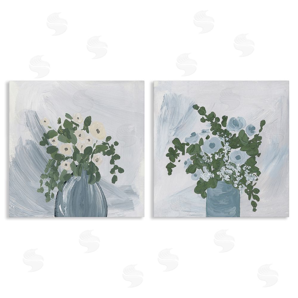 Lucille Price Painterly Blue Daises Flowers Plants Vase Canvas Wall Art Print