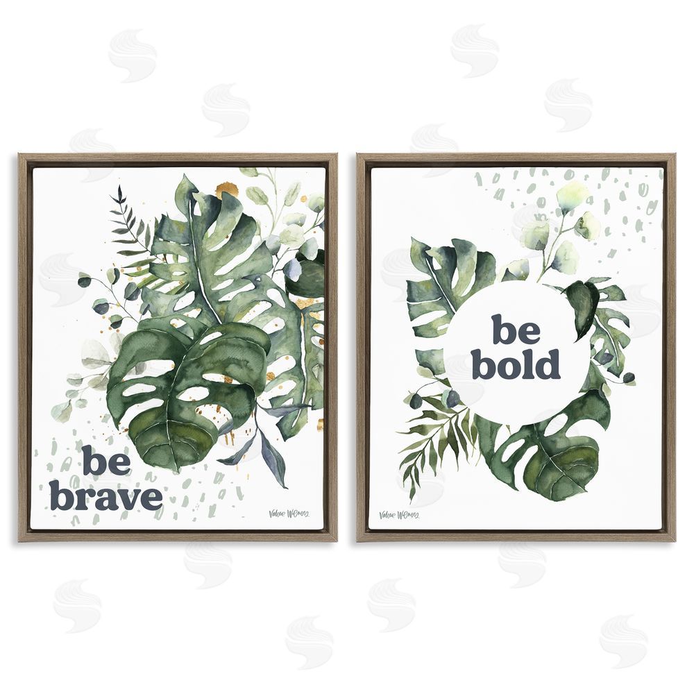 Valerie Wieners Bold & Brave Botanical Watercolor Monstera Brown Floating Frame Canvas Wall Art Print