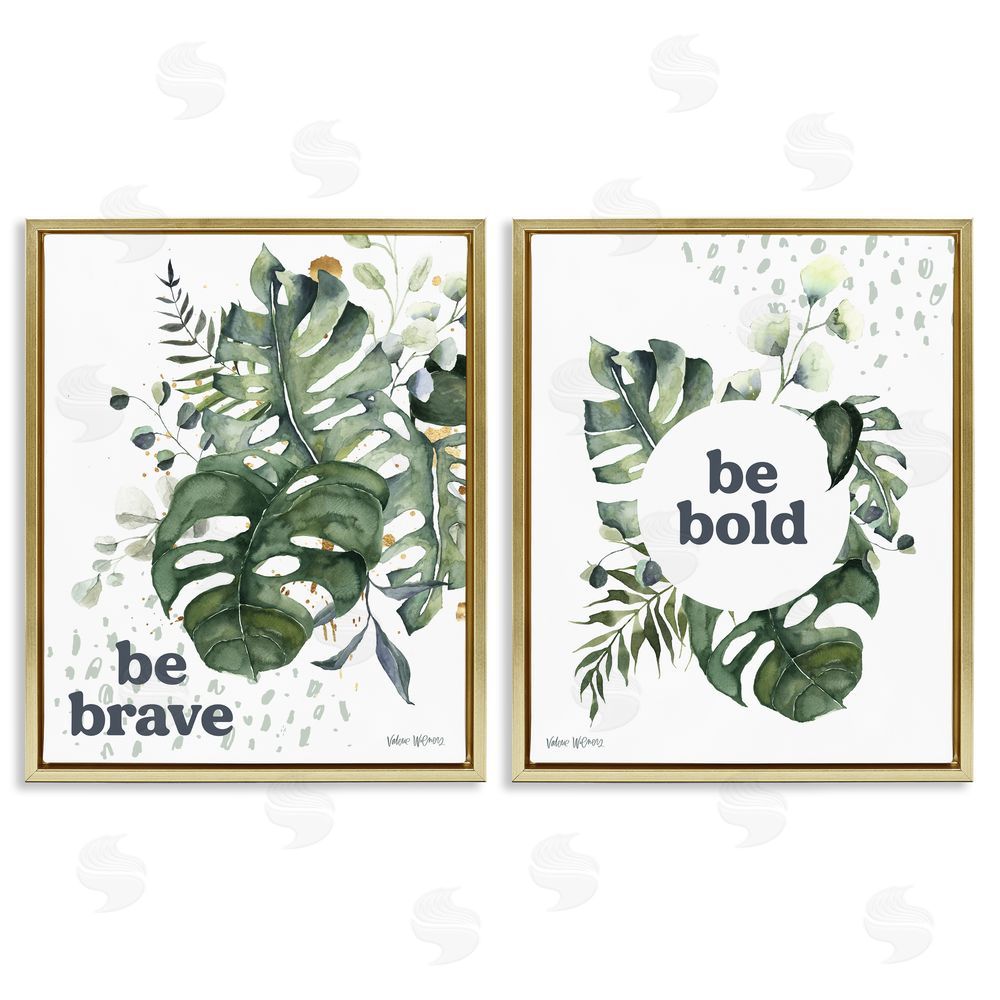 Valerie Wieners Bold & Brave Botanical Watercolor Monstera Gold Floating Frame Canvas Wall Art Print
