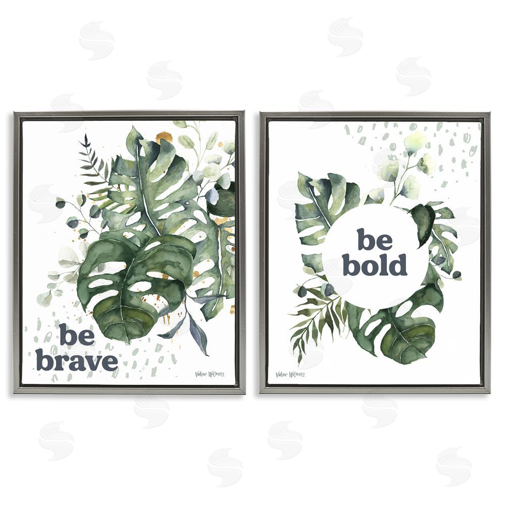 Valerie Wieners Bold & Brave Botanical Watercolor Monstera Gray Floating Frame Canvas Wall Art Print
