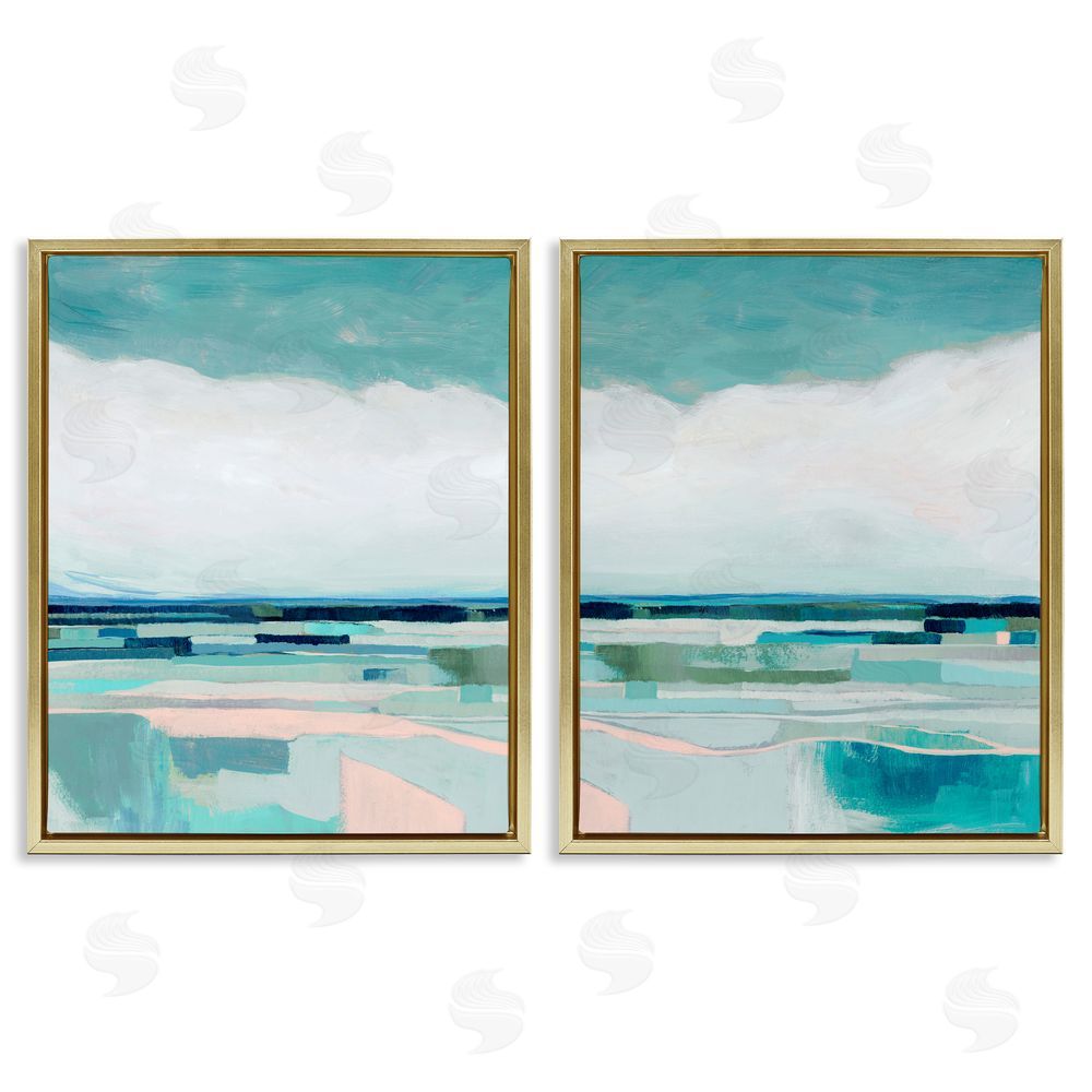 Grace Popp Abstract Green Cloud Modern Geometric Gold Floating Frame Canvas Wall Art Print