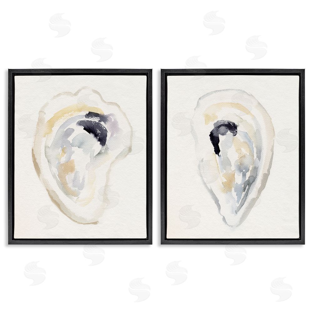 Victoria Barnes Abstract Watercolor Detail Oyster Shell Black Floating Frame Canvas Wall Art Print