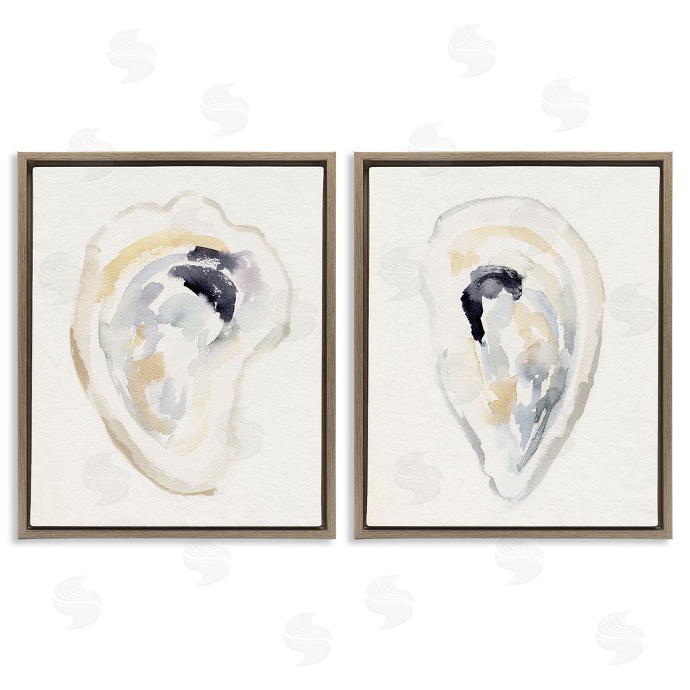 Victoria Barnes Abstract Watercolor Detail Oyster Shell Brown Floating Frame Canvas Wall Art Print
