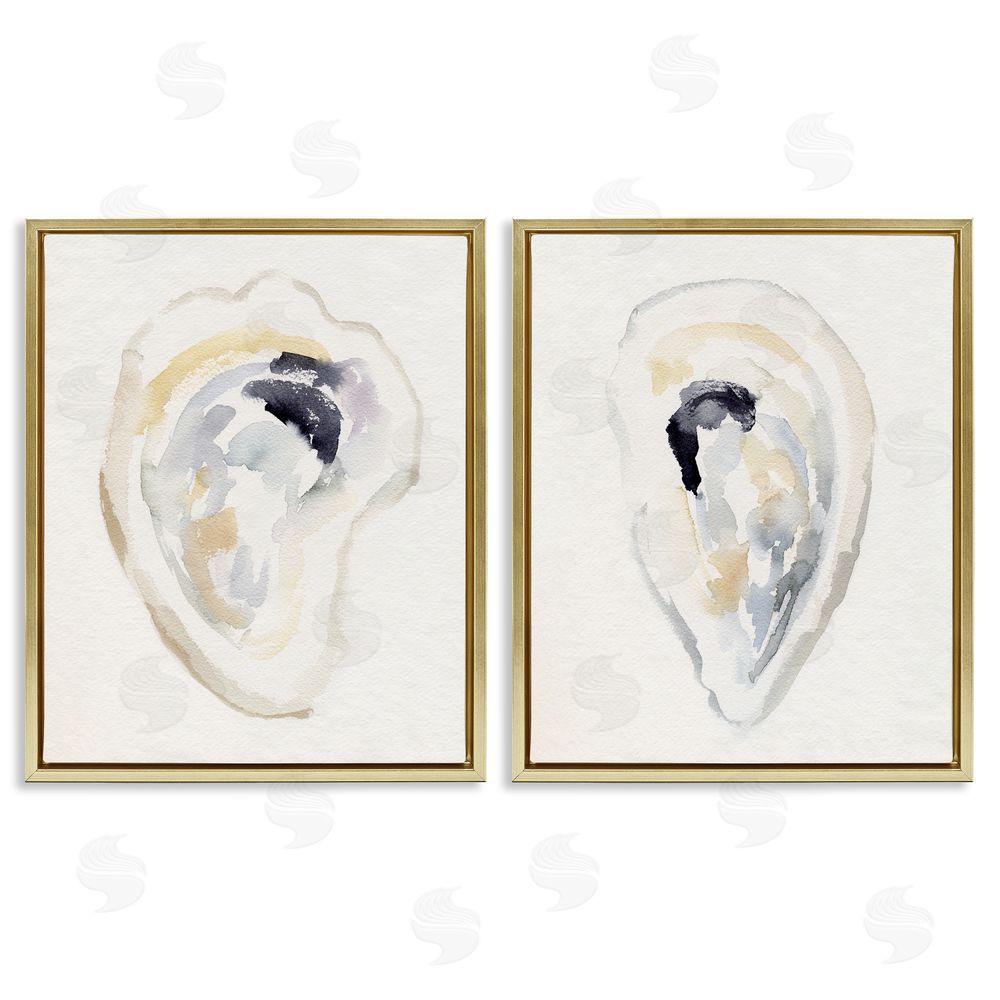 Victoria Barnes Abstract Watercolor Detail Oyster Shell Gold Floating Frame Canvas Wall Art Print