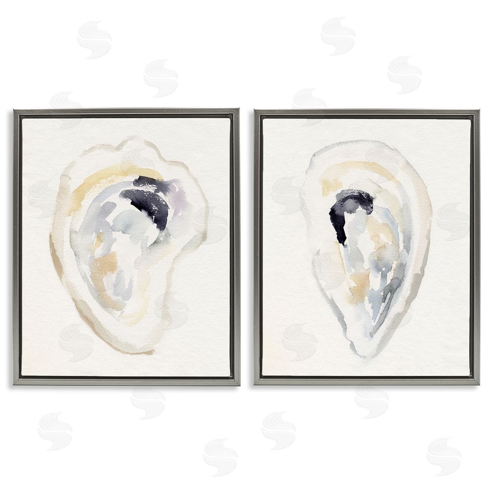Victoria Barnes Abstract Watercolor Detail Oyster Shell Gray Floating Frame Canvas Wall Art Print