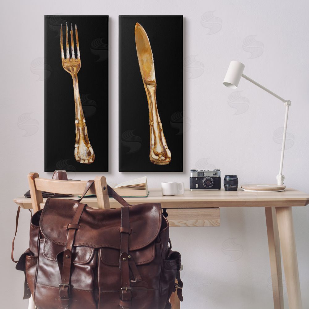 Adolf Llovea Vintage Patina Cutlery Fork Knife Kitchen Canvas Wall Art Print in Room