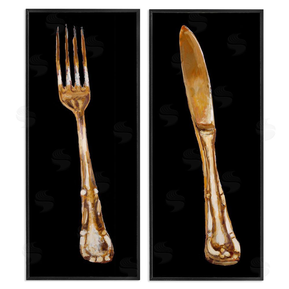 Adolf Llovea Vintage Patina Cutlery Fork Knife Kitchen Black Framed Giclee Wall Art Print