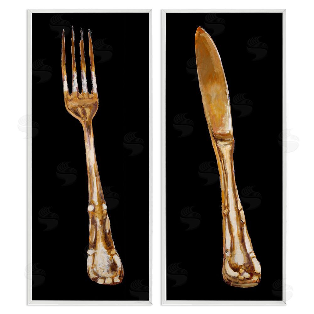 Adolf Llovea Vintage Patina Cutlery Fork Knife Kitchen White Framed Giclee Wall Art Print