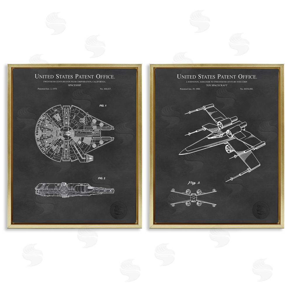 Karl Hronek Space Ships Science Fiction Pop Culture Gold Floating Frame Canvas Wall Art Print