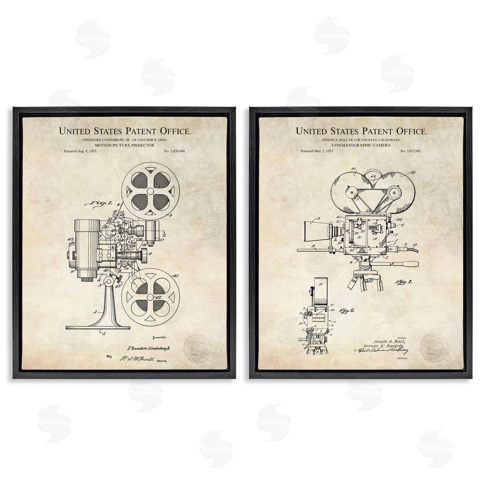 Karl Hronek Vintage Movie Camera Cinema Projector Black Floating Frame Canvas Wall Art Print
