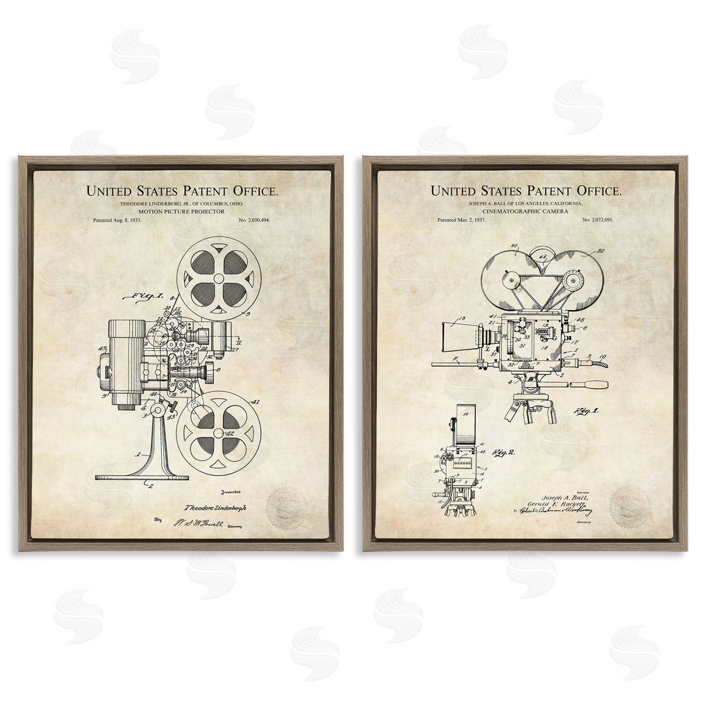 Karl Hronek Vintage Movie Camera Cinema Projector Brown Floating Frame Canvas Wall Art Print