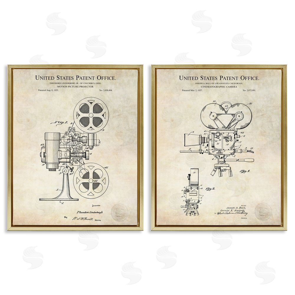 Karl Hronek Vintage Movie Camera Cinema Projector Gold Floating Frame Canvas Wall Art Print