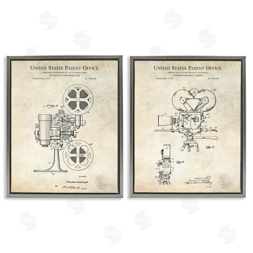 Karl Hronek Vintage Movie Camera Cinema Projector Gray Floating Frame Canvas Wall Art Print
