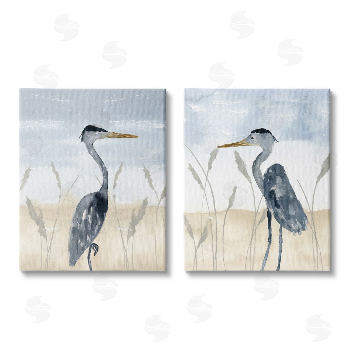 Lucille Price Egret Sea Birds Grazing Beach Seagrass  Canvas Wall Art Print
