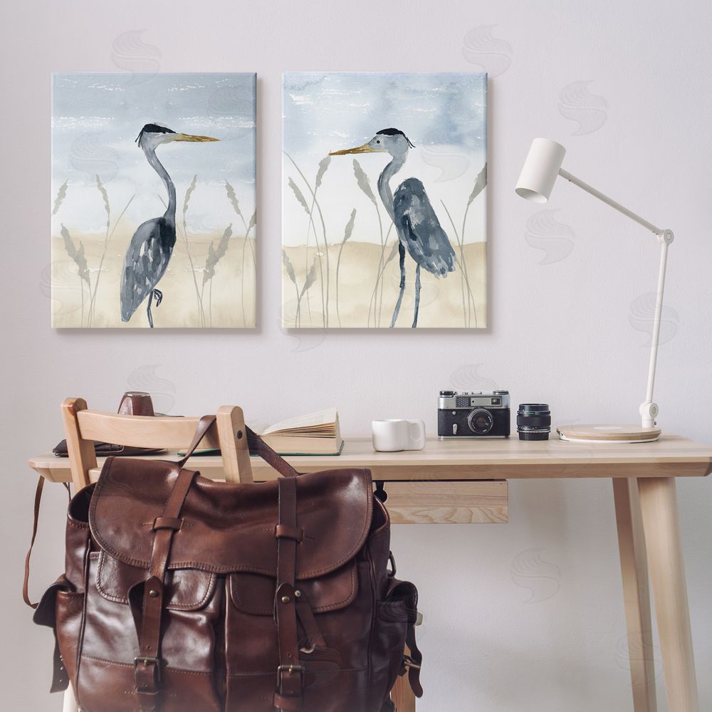 Lucille Price Egret Sea Birds Grazing Beach Seagrass  Canvas Wall Art Print in Room