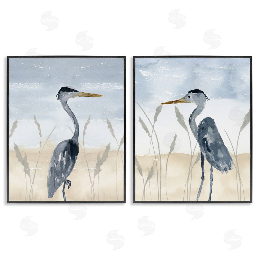 Lucille Price Egret Sea Birds Grazing Beach Seagrass  Black Framed Giclee Wall Art Print