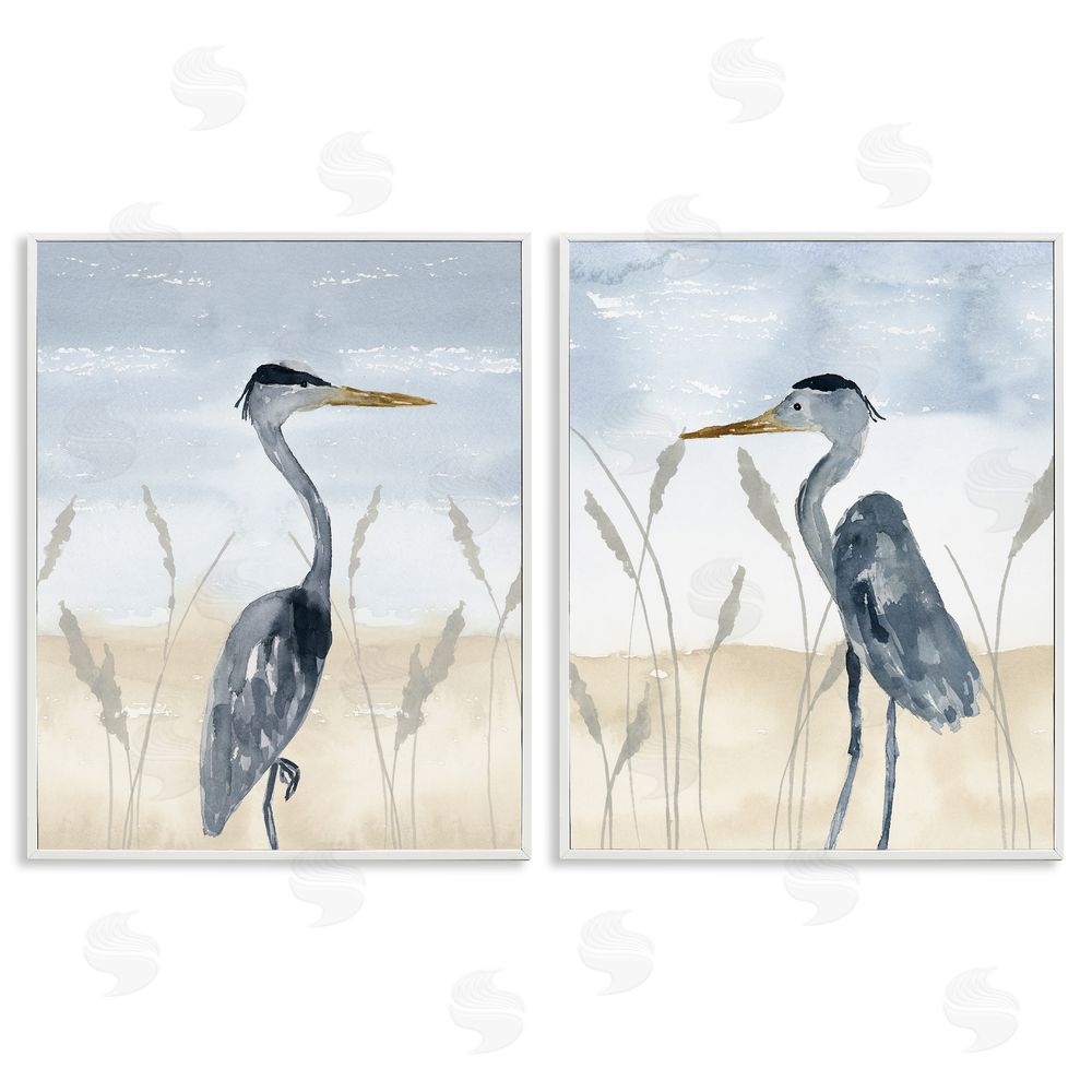 Lucille Price Egret Sea Birds Grazing Beach Seagrass  White Framed Giclee Wall Art Print