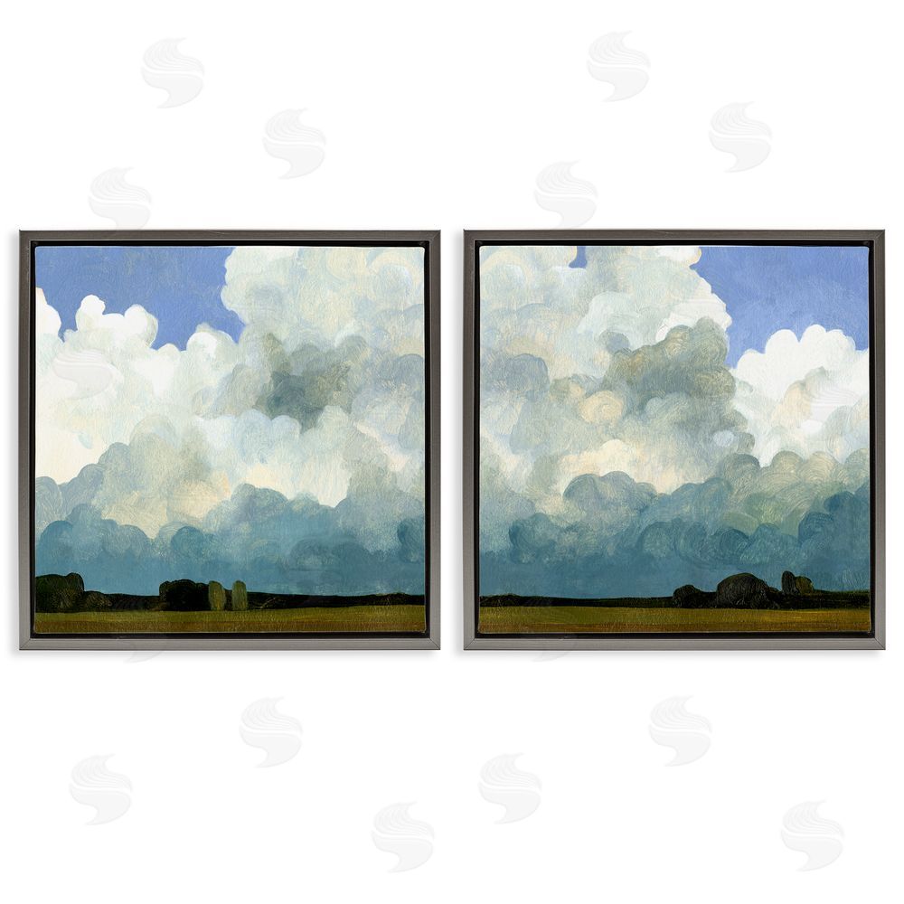 Emma Caroline Fluffy Clouds Countryside Sky Nature Gray Floating Frame Canvas Wall Art Print