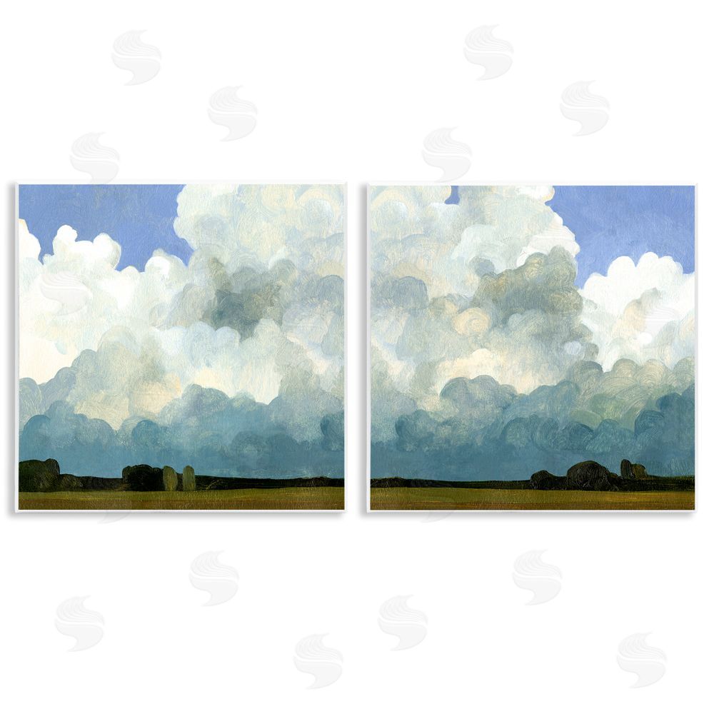 Emma Caroline Fluffy Clouds Countryside Sky Nature Wooden Wall Plaque Art Print