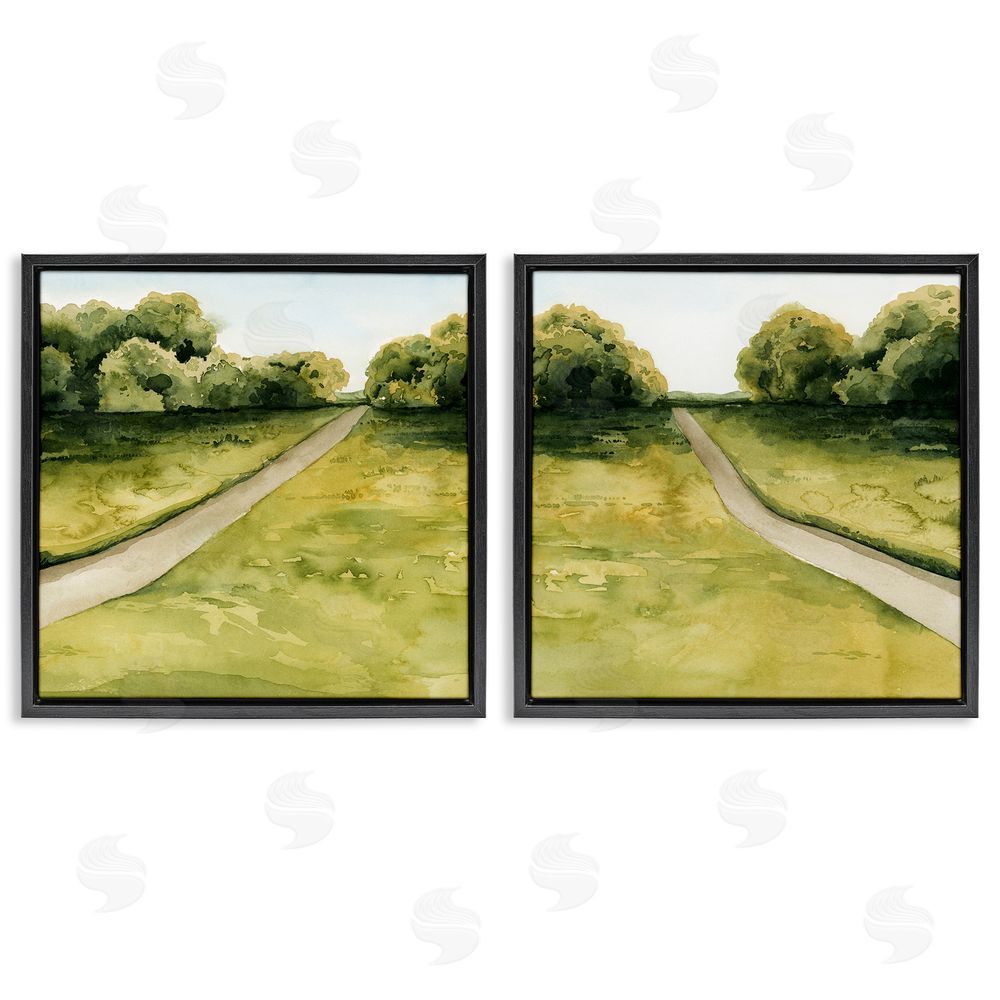 Grace Popp Distant Rural Path Greenery Black Floating Frame Canvas Wall Art Print