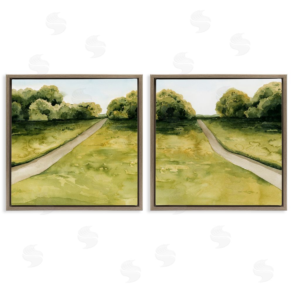 Grace Popp Distant Rural Path Greenery Brown Floating Frame Canvas Wall Art Print