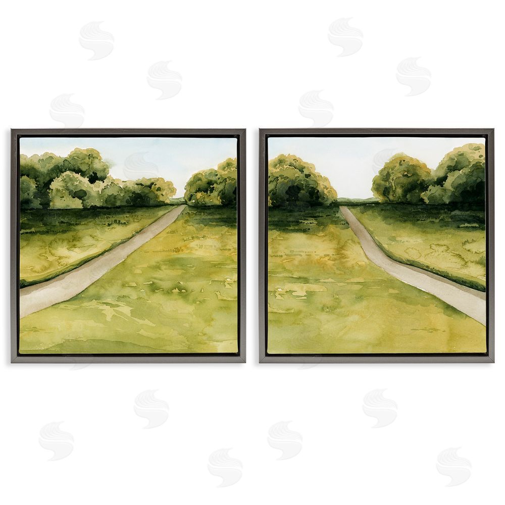 Grace Popp Distant Rural Path Greenery Gray Floating Frame Canvas Wall Art Print