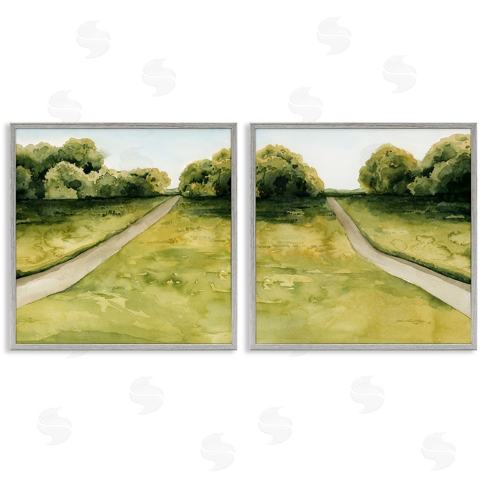 Grace Popp Distant Rural Path Greenery Gray Framed Giclee Wall Art Print
