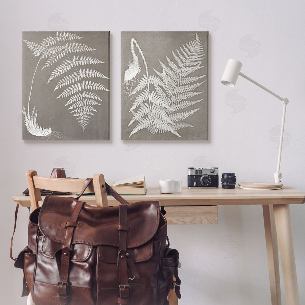 Graffitee Studios Fern Plant White Botanical Herb Roots Canvas Wall Art Print in Room