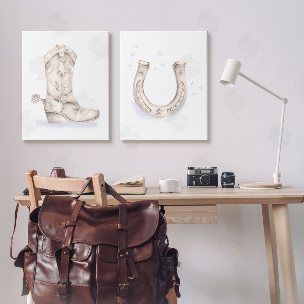 Studio Q Western Cowboy Boot Horseshoe Spur  Canvas Wall Art Print in Room