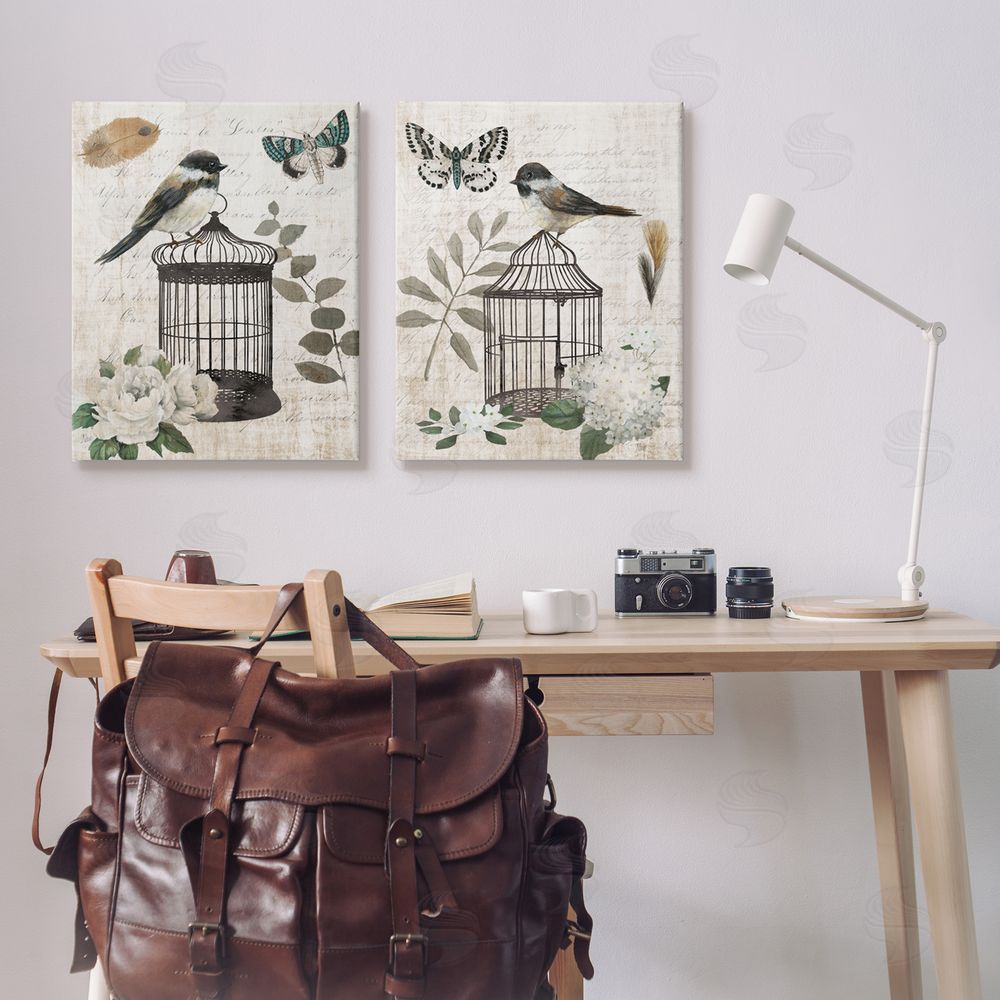 Nan Vintage Bird Cage with Timeless Cursive Canvas Wall Art Print in Room