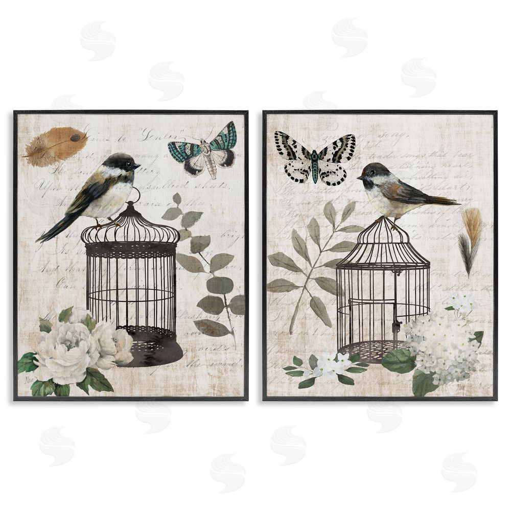Nan Vintage Bird Cage with Timeless Cursive Black Framed Giclee Wall Art Print