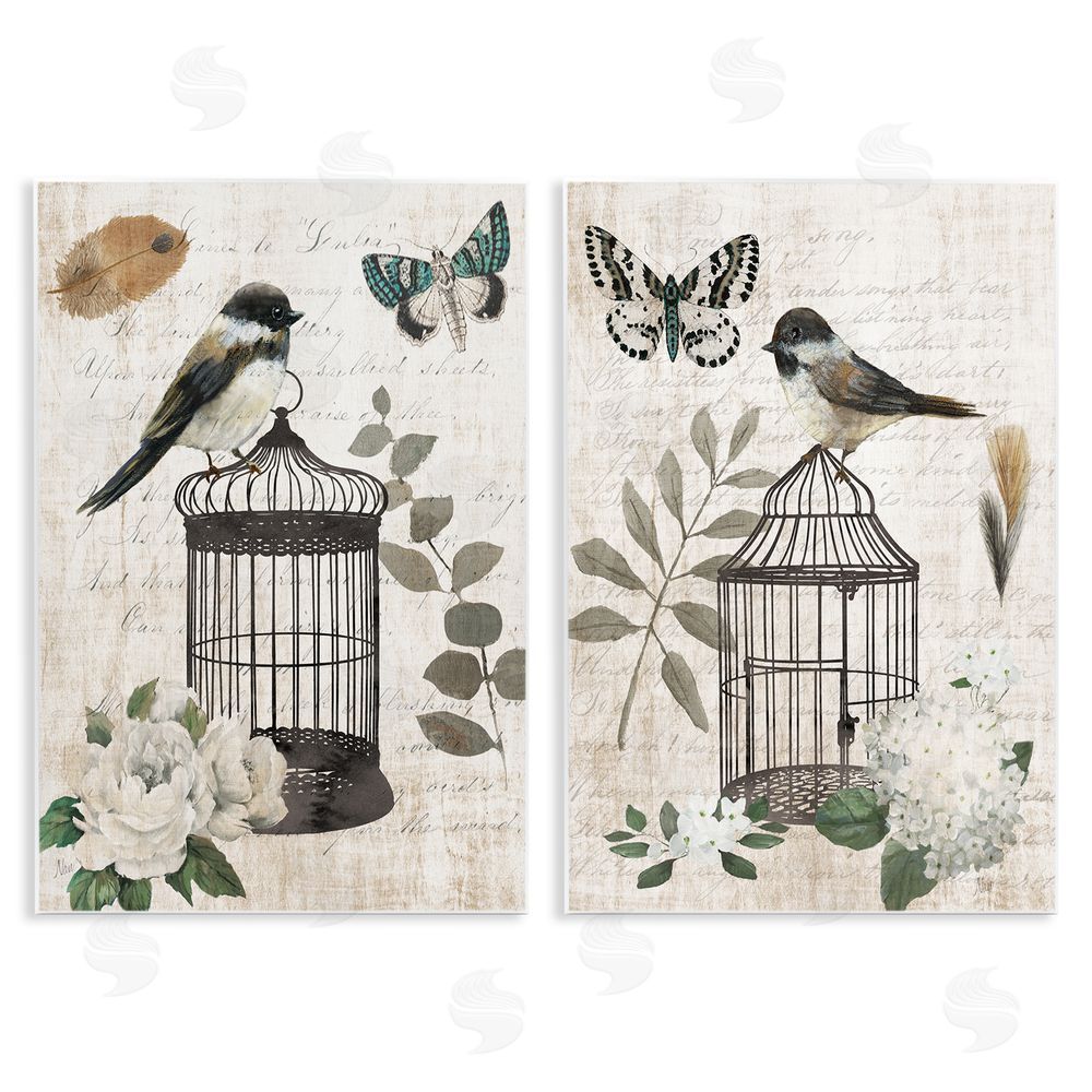 Nan Vintage Bird Cage with Timeless Cursive Wooden Wall Plaque Art Print