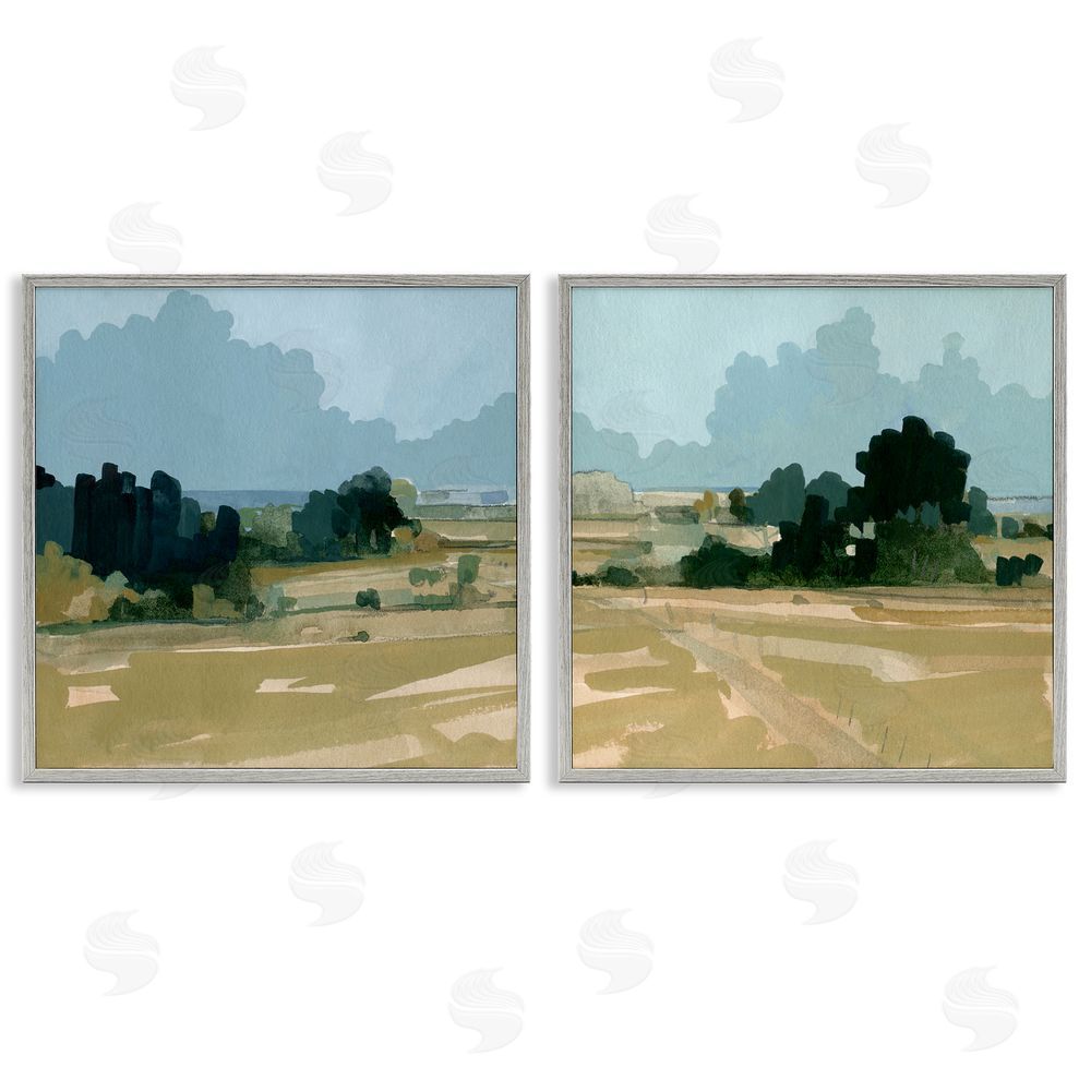 Emma Caroline Peaceful Rural Scene Distant Farmland Gray Framed Giclee Wall Art Print