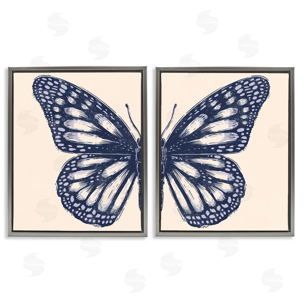 Caroline Alfreds Intricate Butterfly Wings Detail Gray Floating Frame Canvas Wall Art Print