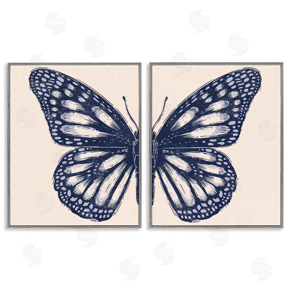 Caroline Alfreds Intricate Butterfly Wings Detail Gray Framed Giclee Wall Art Print