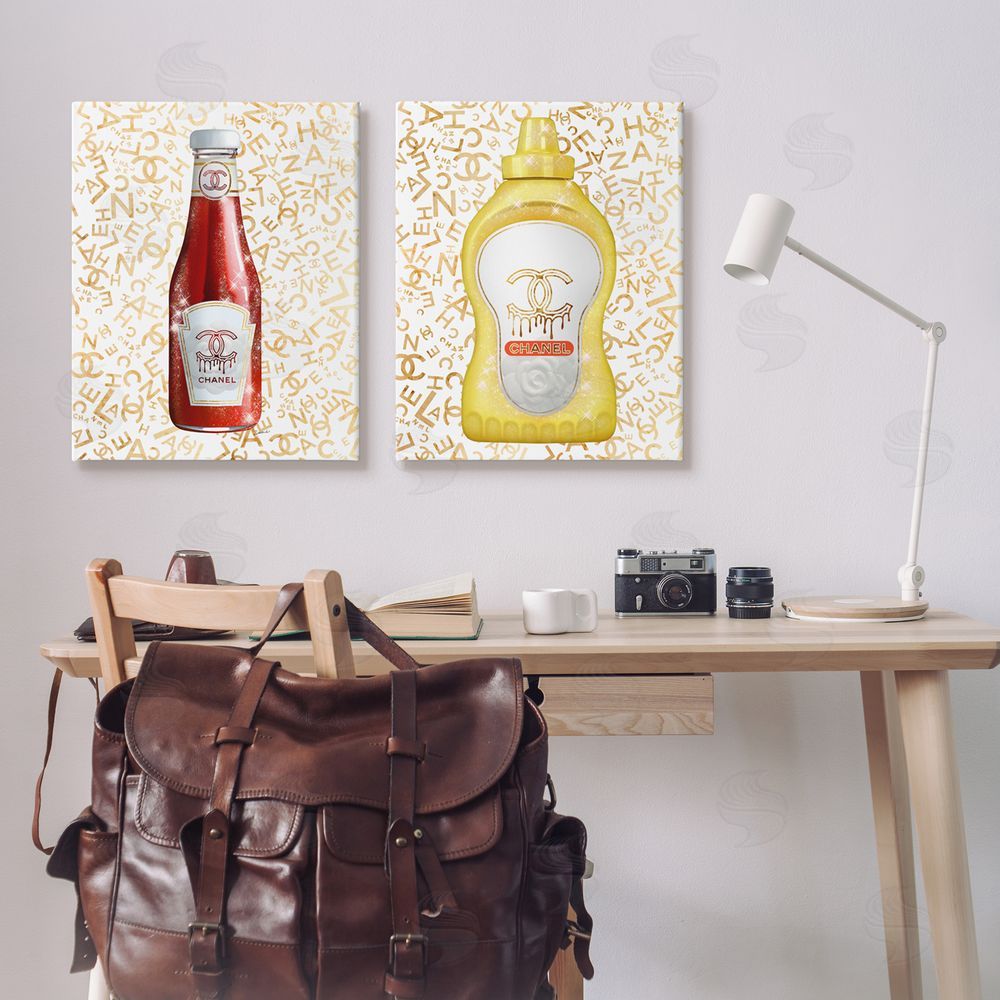 Ziwei Li Stylish Melting Fashion Logo Diner Condiments Canvas Wall Art Print in Room