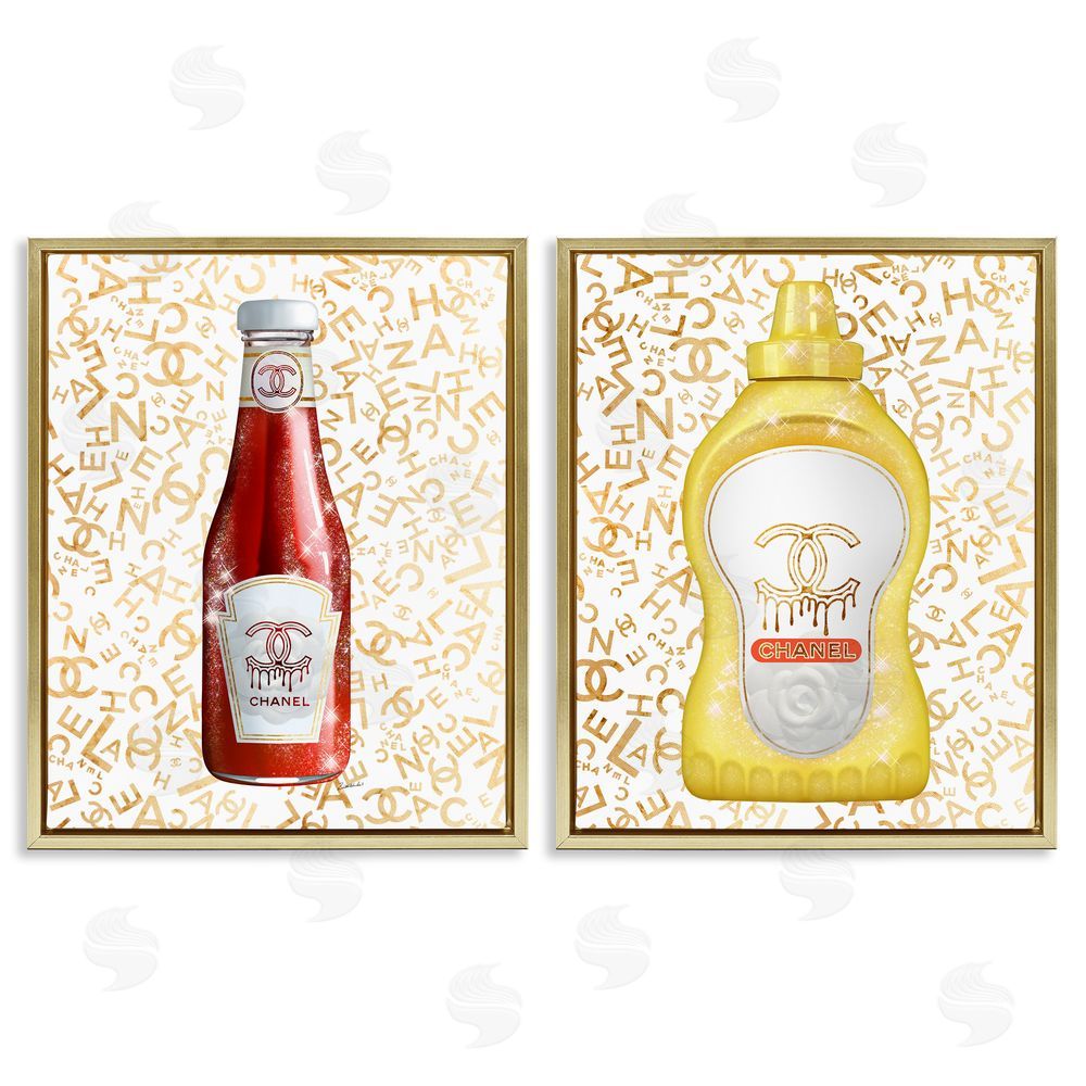 Ziwei Li Stylish Melting Fashion Logo Diner Condiments Gold Floating Frame Canvas Wall Art Print