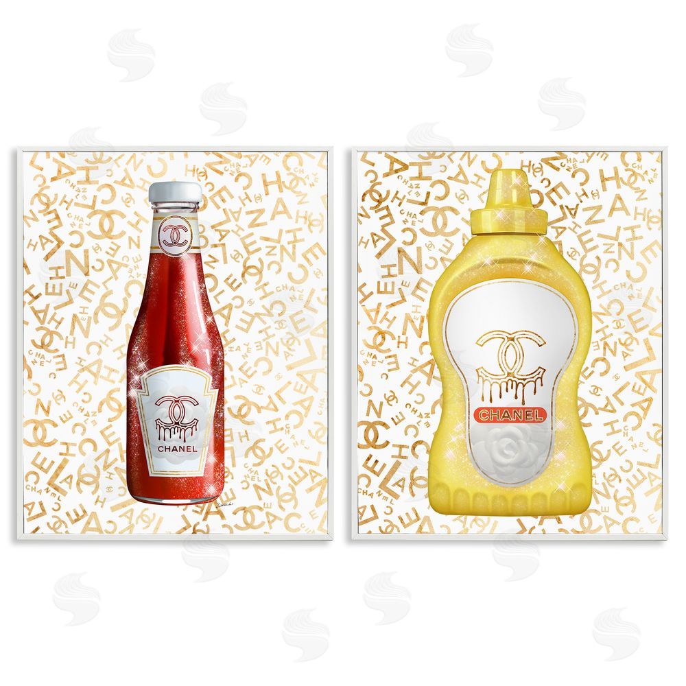 Ziwei Li Stylish Melting Fashion Logo Diner Condiments White Framed Giclee Wall Art Print