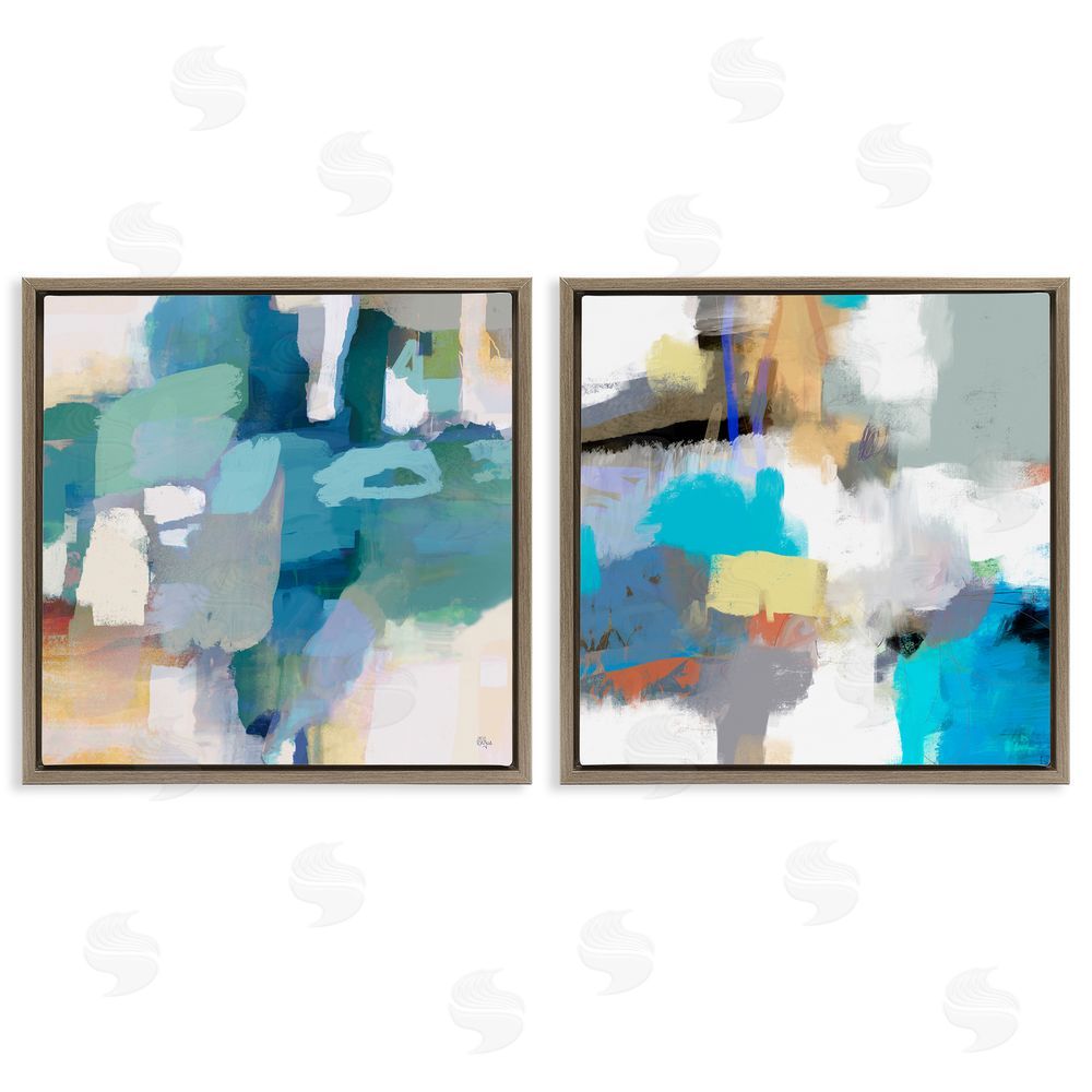 Lisa Ridgers Modern Blocked Brush Strokes Collage Brown Floating Frame Canvas Wall Art Print