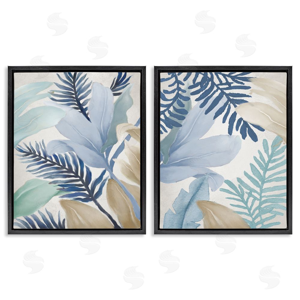 Elizabeth Medley Tropical Flower Petal Leaf Sprigs Black Floating Frame Canvas Wall Art Print