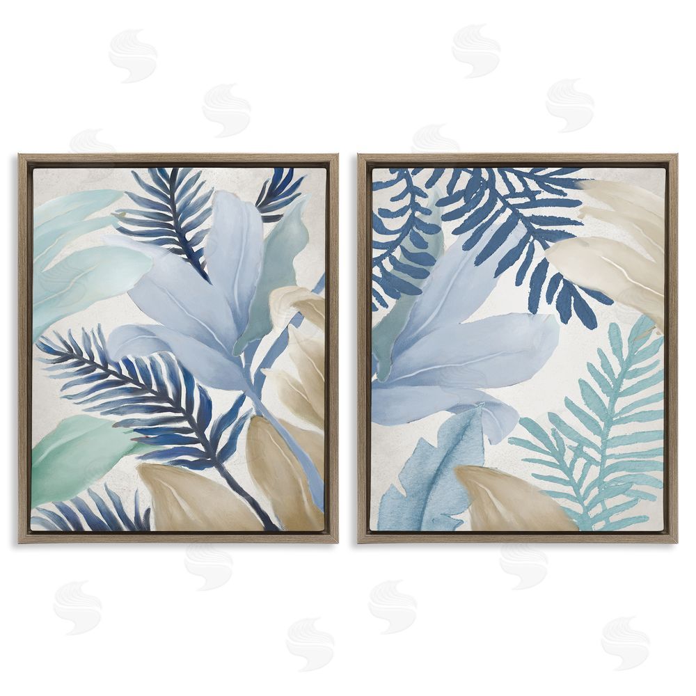 Elizabeth Medley Tropical Flower Petal Leaf Sprigs Brown Floating Frame Canvas Wall Art Print