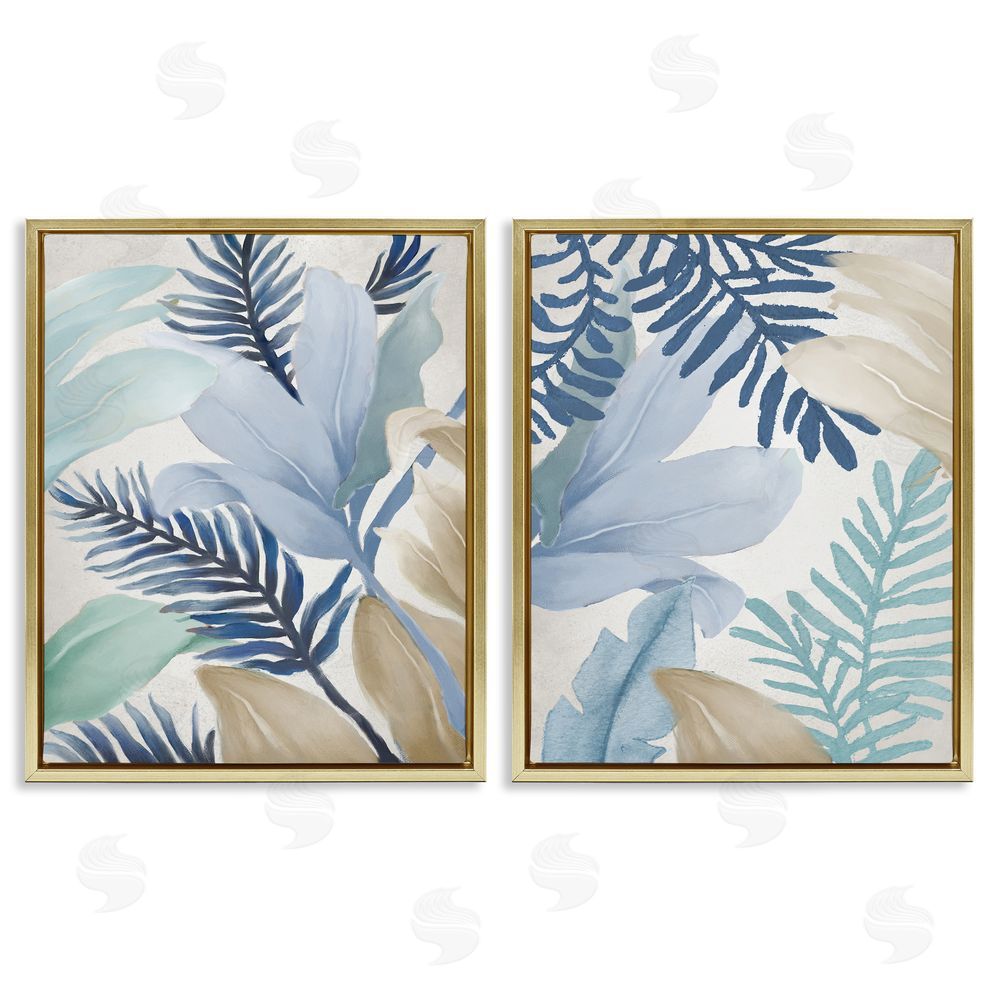 Elizabeth Medley Tropical Flower Petal Leaf Sprigs Gold Floating Frame Canvas Wall Art Print
