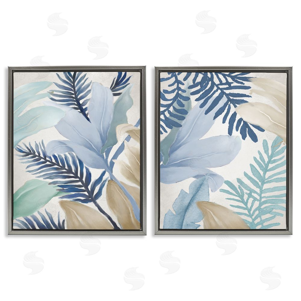 Elizabeth Medley Tropical Flower Petal Leaf Sprigs Gray Floating Frame Canvas Wall Art Print