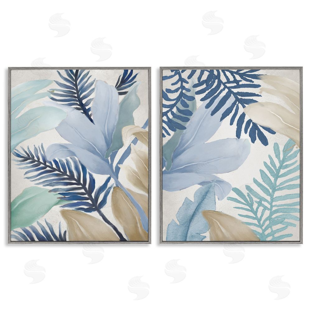 Elizabeth Medley Tropical Flower Petal Leaf Sprigs Gray Framed Giclee Wall Art Print