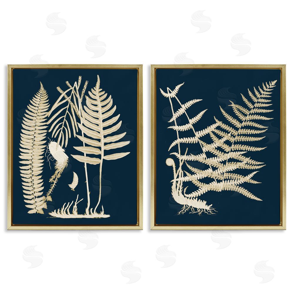 Piddix Modern Layered Vegetation Natural Leaves Gold Floating Frame Canvas Wall Art Print