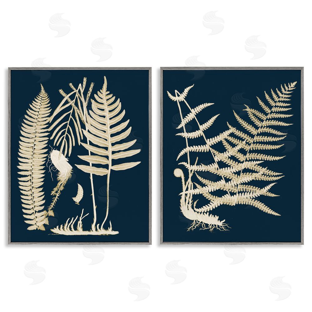 Piddix Modern Layered Vegetation Natural Leaves Gray Framed Giclee Wall Art Print