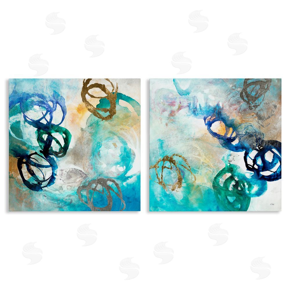 K. Nari Modern Shapes Overlay Painting Marine Blue Tones Canvas Wall Art Print